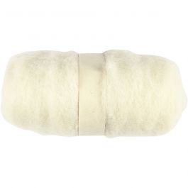 Pelote de Laine Cardée, blanc, 100 gr/ 1 boule [HOB-451010]
