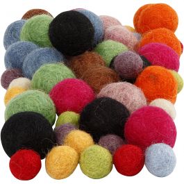 Perles feutrées, d 10+20 mm, ass. de couleurs, 52 pièces/ 1 Pq. [HOB-45148]