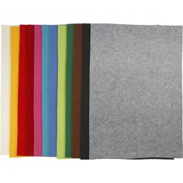 Feutrine synthétique, feuille 42x60 cm, ép. 3 mm, ass. de couleurs, 12 flles ass./ 1 Pq. [HOB-45230]