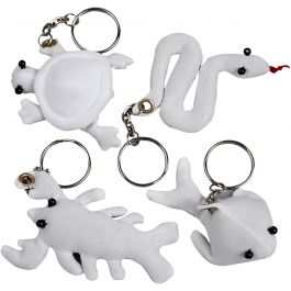 Figurines en tissu avec porte-clés, dim. 4-8 cm, blanc, 4 pièces/ 1 Pq. [HOB-495023]