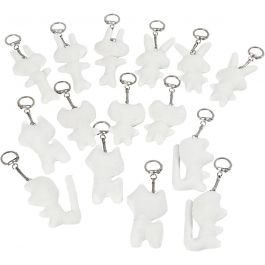 Figurines en tissu avec porte-clés, dim. 6-10 cm, blanc, 15 pièces/ 1 Pq. [HOB-49514]