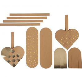 Coeurs en papier imitation cuir, ép. 0,55 mm, or, 1 set [HOB-498831]