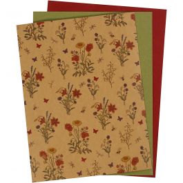 Papier imitation cuir, feuille 21x27,5+21x28,5+21x29,5 cm, ép. 0,55 mm, unicolor,imprimé, naturel, vert, rouge, 3 flles/ 1 Pq. [HOB-498835]