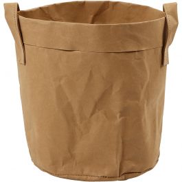 Sac de rangement en papier imitation cuir, H : 20 cm, d 19,5 cm, 350 gr, brun clair, 1 pièce [HOB-49889]