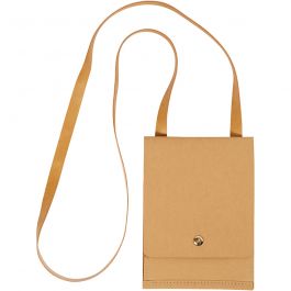 Sac à bandoulière en papier imitation cuir, H : 18 cm, L : 13 cm, 350 gr, brun clair, 1 pièce [HOB-49892]