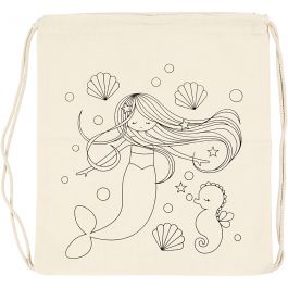 Sac de sport à cordon, sirène, dim. 37x41 cm, 110 gr, naturel clair, 1 pièce [HOB-499653]