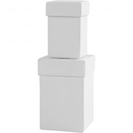 Boîtes carrées, H : 7+9 cm, dim. 4,5+6 cm, blanc, 2 pièces/ 1 set [HOB-504324]