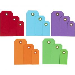 Étiquettes en carton, dim. 3x6+4x8+5x10 cm, 220 gr, ass. de couleurs, 500 pièces/ 1 Pq. [HOB-51009]