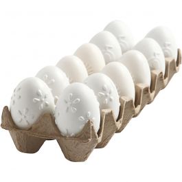 Oeuf en Plastique, en relief, H : 6 cm, blanc, 12 pièces/ 1 Pq. [HOB-51026]