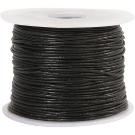 Cordon de cuir, ép. 1 mm, noir, 50 m/ 1 rouleau [HOB-51526]