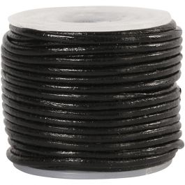 Cordon de cuir, ép. 1 mm, noir, 10 m/ 1 rouleau [HOB-51548]