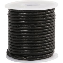 Cordon de cuir, ép. 2 mm, noir, 10 m/ 1 rouleau [HOB-51549]