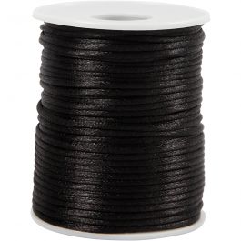 Cordon en satin, ép. 2 mm, noir, 50 m/ 1 rouleau [HOB-515518]