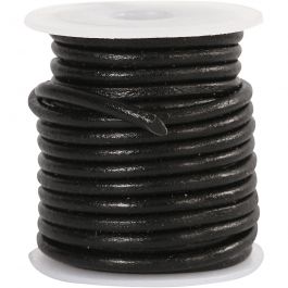 Cordon de cuir, ép. 3 mm, noir, 5 m/ 1 rouleau [HOB-51565]