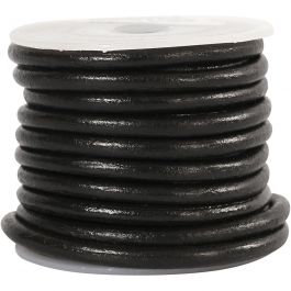 Cordon de cuir, ép. 4 mm, noir, 5 m/ 1 rouleau [HOB-51566]