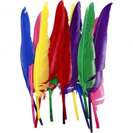 Plumes, L : 27 cm, ass. de couleurs, 12 pièces/ 1 Pq. [HOB-51819]