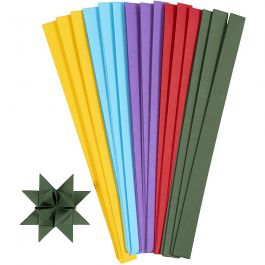 Bandes de papier étoiles, L : 45 cm, L : 15 mm, d 6,5 cm, ass. de couleurs, 500 pièces/ 1 Pq. [HOB-529099]