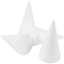 Cônes en polystyrène, H : 14,5 cm, d 6 cm, blanc, 25 pièces/ 1 Pq. [HOB-54360]