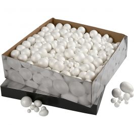 Boules et Oeufs en Polysytrène, dim. 1,5-6,1 cm, blanc, 550 pièces/ 1 Pq. [HOB-54379]