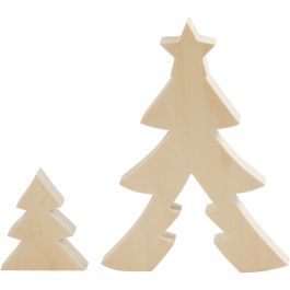 Figurine 2 en 1, sapins de Noël, H : 8+20 cm, P: 2 cm, L : 6,5+14,5 cm, 1 set [HOB-56135]