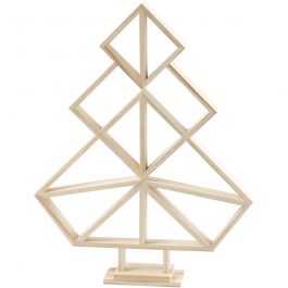Sapin de Noël géométrique en bois, H : 40 cm, L : 31 cm, 1 pièce [HOB-56198]