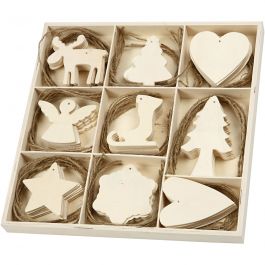 Décorations en bois, Noël, dim. 7-8 cm, 72 pièces/ 1 Pq. [HOB-56742]