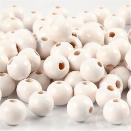 Perles en Bois, d 8 mm, diamètre intérieur 2 mm, blanc, 15 gr/ 1 Pq. [HOB-570492]