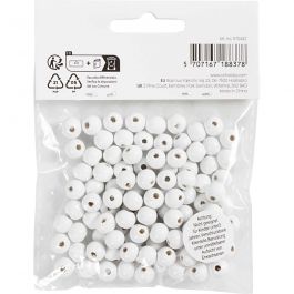 Perles en Bois, d 8 mm, diamètre intérieur 2 mm, ca. 80 pièce, blanc, 15 gr/ 1 Pq. [HOB-570492]