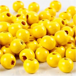 Perles en Bois, d 8 mm, diamètre intérieur 2 mm, jaune, 15 gr/ 1 Pq. [HOB-570493]