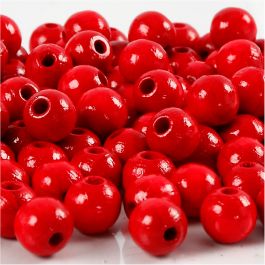 Perles en Bois, d 8 mm, diamètre intérieur 2 mm, rouge, 15 gr/ 1 Pq. [HOB-570494]