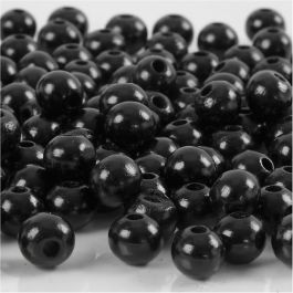 Perles en Bois, d 8 mm, diamètre intérieur 2 mm, noir, 15 gr/ 1 Pq. [HOB-570495]