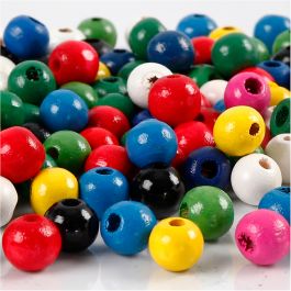 Mélange de perles en bois, d 8 mm, diamètre intérieur 2 mm, ass. de couleurs, 15 gr/ 1 Pq. [HOB-570499]