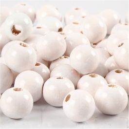 Perles en bois, d 10 mm, diamètre intérieur 3 mm, blanc, 20gr/ 1 Pq. [HOB-570592]