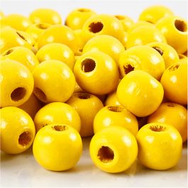 Perles en Bois, d 10 mm, diamètre intérieur 3 mm, jaune, 20 gr/ 1 Pq. [HOB-570593]