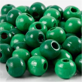 Perles en Bois, d 10 mm, diamètre intérieur 3 mm, vert, 20 gr/ 1 Pq. [HOB-570597]