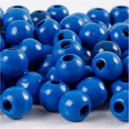Perles en Bois, d 10 mm, diamètre intérieur 3 mm, bleu, 20 gr/ 1 Pq. [HOB-570598]