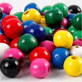 Mélange de perles en bois, d 10 mm, diamètre intérieur 3 mm, ass. de couleurs, 20 gr/ 1 Pq. [HOB-570599]