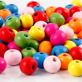 Perles en bois, d 8 mm, diamètre intérieur 1,5-2 mm, ass. de couleurs, 500 gr/ 1 sac [HOB-57106]
