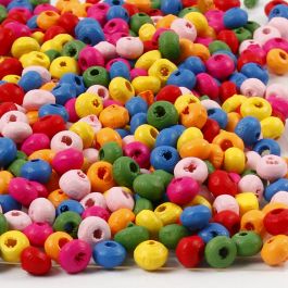 Perles en bois, d 4 mm, diamètre intérieur 1-1,5 mm, 300 gr/ 1 sac [HOB-57107]