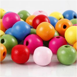 Perles en bois, d 12 mm, diamètre intérieur 2,5-3 mm, ass. de couleurs, 500 gr/ 1 sac [HOB-57124]