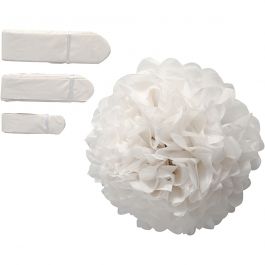 Pompons en papier, d 20+24+30 cm, 14 gr, blanc, 3 pièces/ 1 Pq. [HOB-590001]