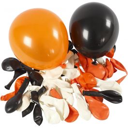 Ballons, Ronds, d 23-26 cm, noir, orange, blanc, 100 pièces/ 1 Pq. [HOB-59147]