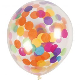 Ballons avec confettis, rond, d 23 cm, transparent, 4 pièces/ 1 Pq. [HOB-59174]
