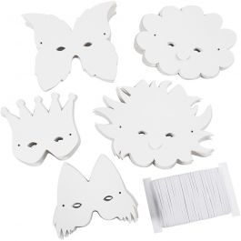 Masques - Élastiques inclus, H : 15-20 cm, 230 gr, blanc, 100 ass./ 1 Pq. [HOB-59261]