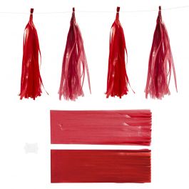 Pompons en papier, dim. 12x35 cm, 14 gr, rouge vin/rouge, 12 pièces/ 1 Pq. [HOB-599803]