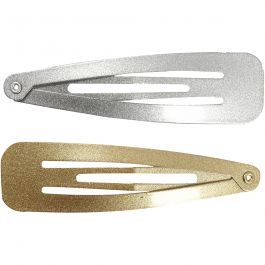 Barettes pour cheveux, L : 66 mm, L : 17 mm, or, argent, 4 pièces/ 1 Pq. [HOB-600994]
