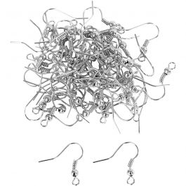 Crochet d’Oreille Français, L : 18 mm, argenté, 100 pièces/ 1 Pq. [HOB-603021]