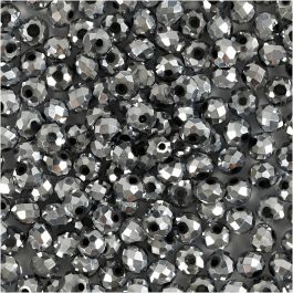 Perles à Facettes, dim. 3x4 mm, diamètre intérieur 0,8 mm, gris métallique, 100 pièces/ 1 Pq. [HOB-61678]