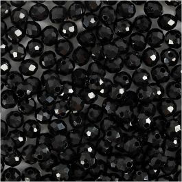 Perles à Facettes, dim. 3x4 mm, diamètre intérieur 0,8 mm, noir métallique, 100 pièces/ 1 Pq. [HOB-61680]