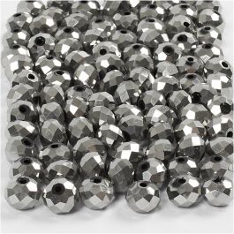 Perles à Facettes, dim. 5x6 mm, diamètre intérieur 1 mm, gris métallique, 100 pièces/ 1 Pq. [HOB-61684]